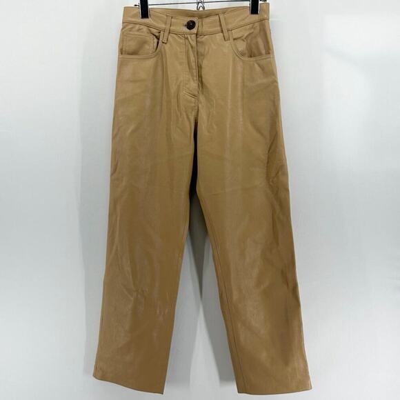 Nanushka Ivy Vegan Leather Trousers in Caramel Straight Leg High Rise - Picture 3 of 8